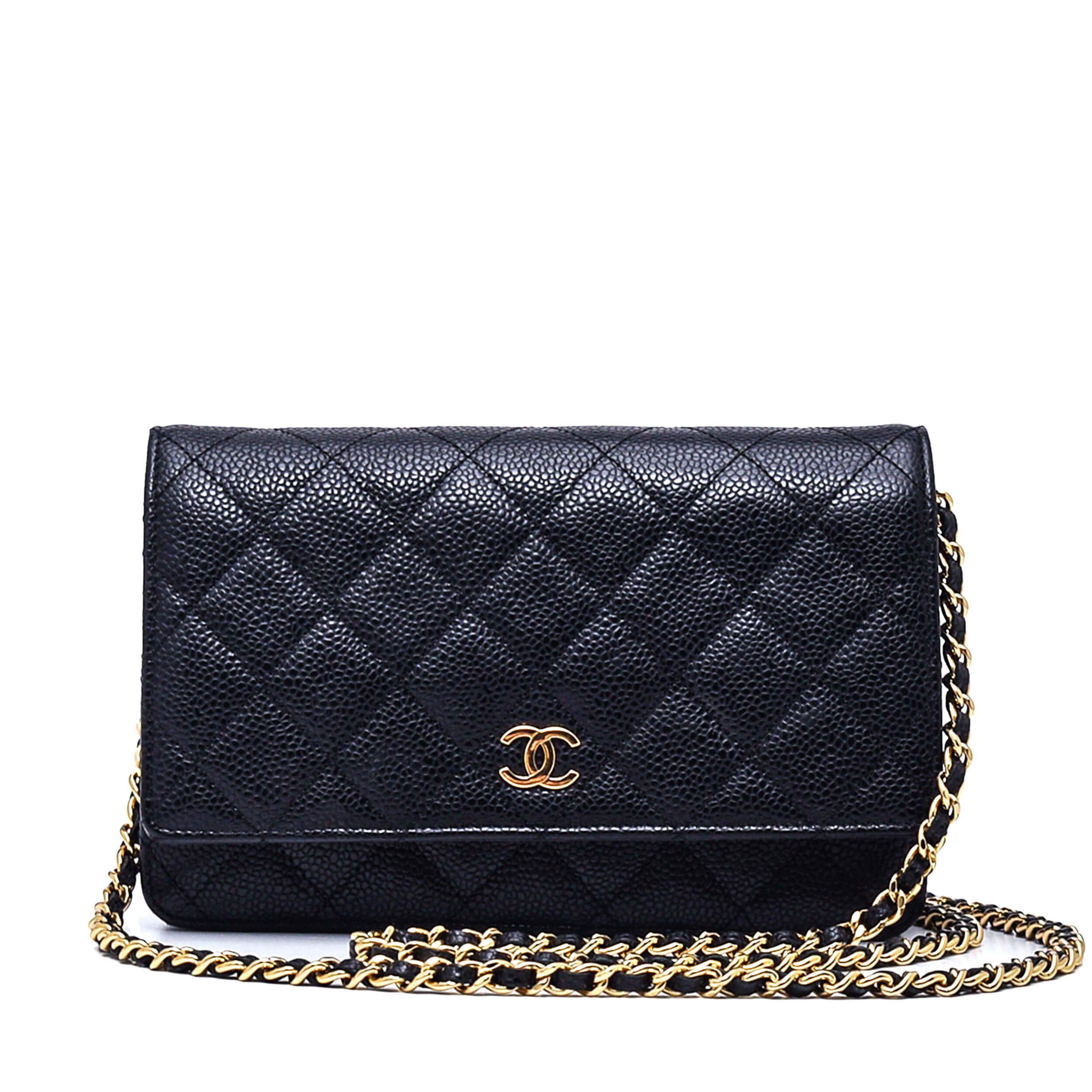 Chanel - Black Quilted Caviar Leather Wallet On Chain WOC Bag